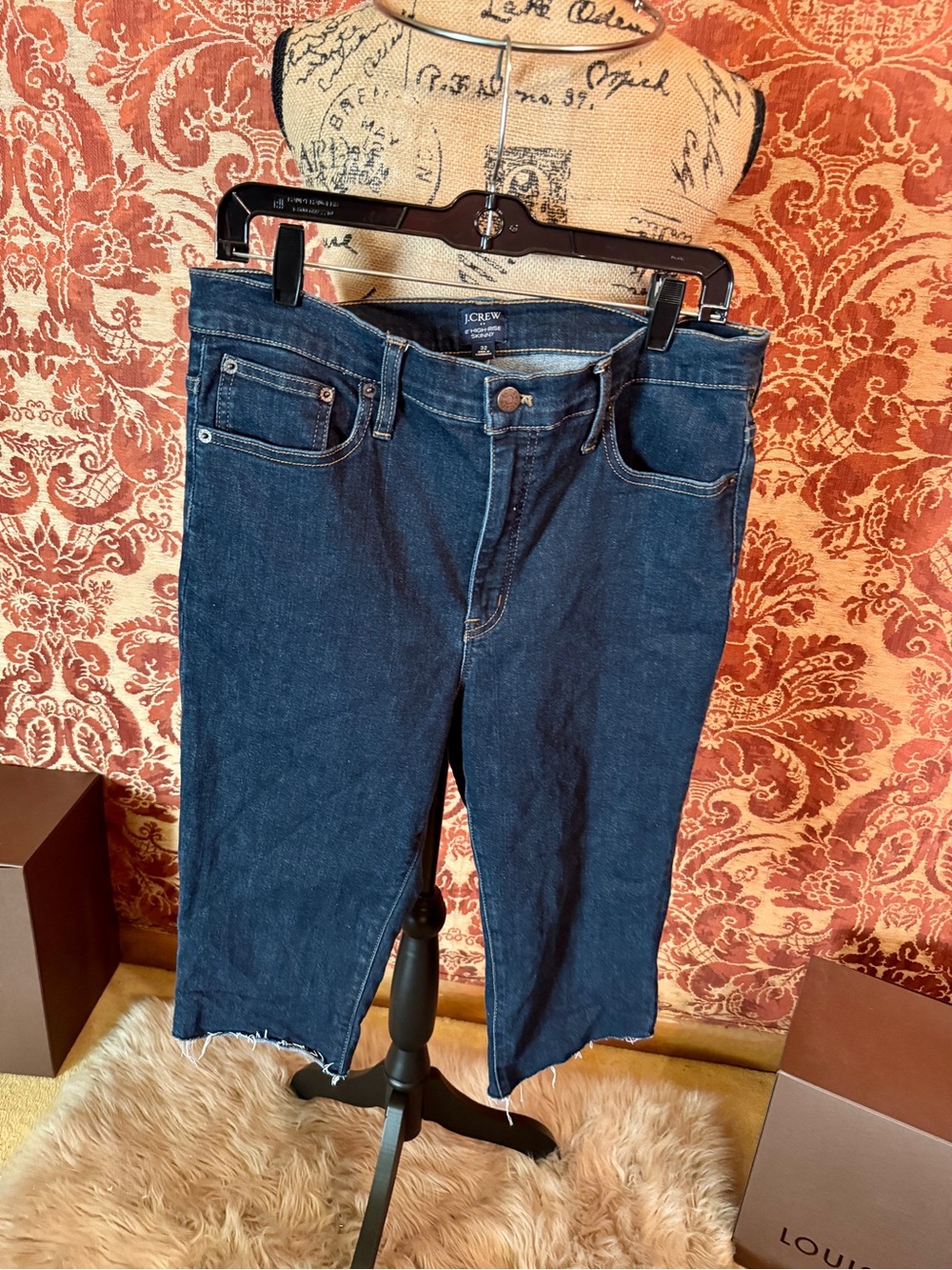 J. Crew Dark Blue Cropped Raw-Hem Jeans